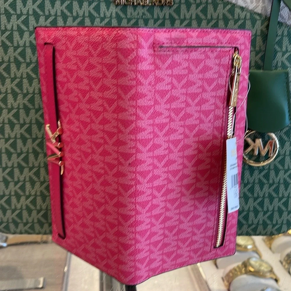 MICHAEL KORS Reed Large Snap Signature Wallet Electric Pink NWT